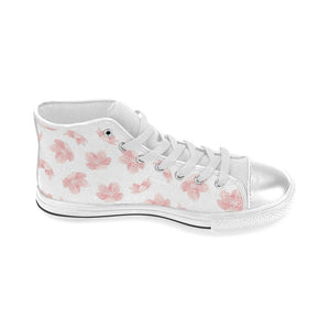 Pink sakura cherry blossom pattern Women's High Top Canvas Shoes White
