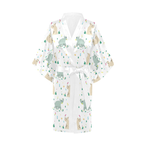 Cute Rhino pattern Women's Short Kimono Robe