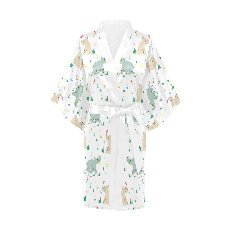 Cute Rhino pattern Women's Short Kimono Robe