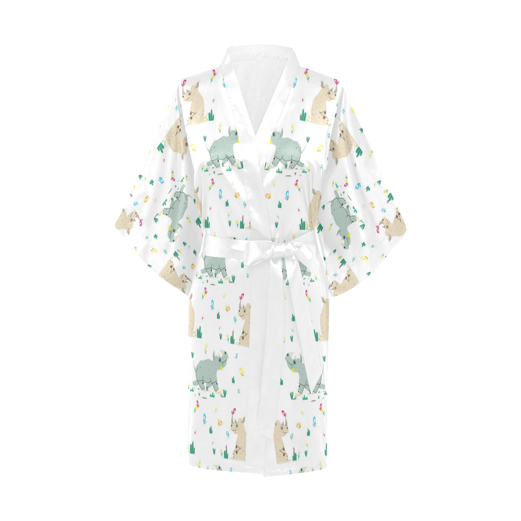 Cute Rhino pattern Women's Short Kimono Robe