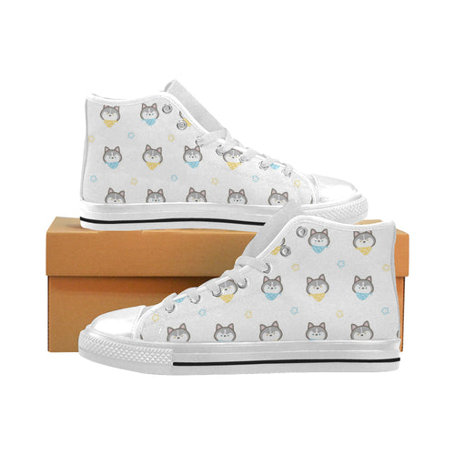 Cute Siberian Husky pattern Men's High Top Canvas Shoes White
