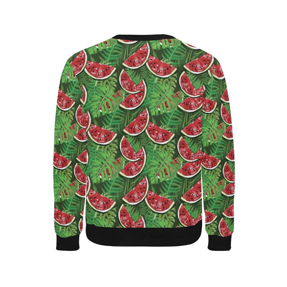 Watermelons tropical palm leaves pattern backgroun Men's Crew Neck Sweatshirt