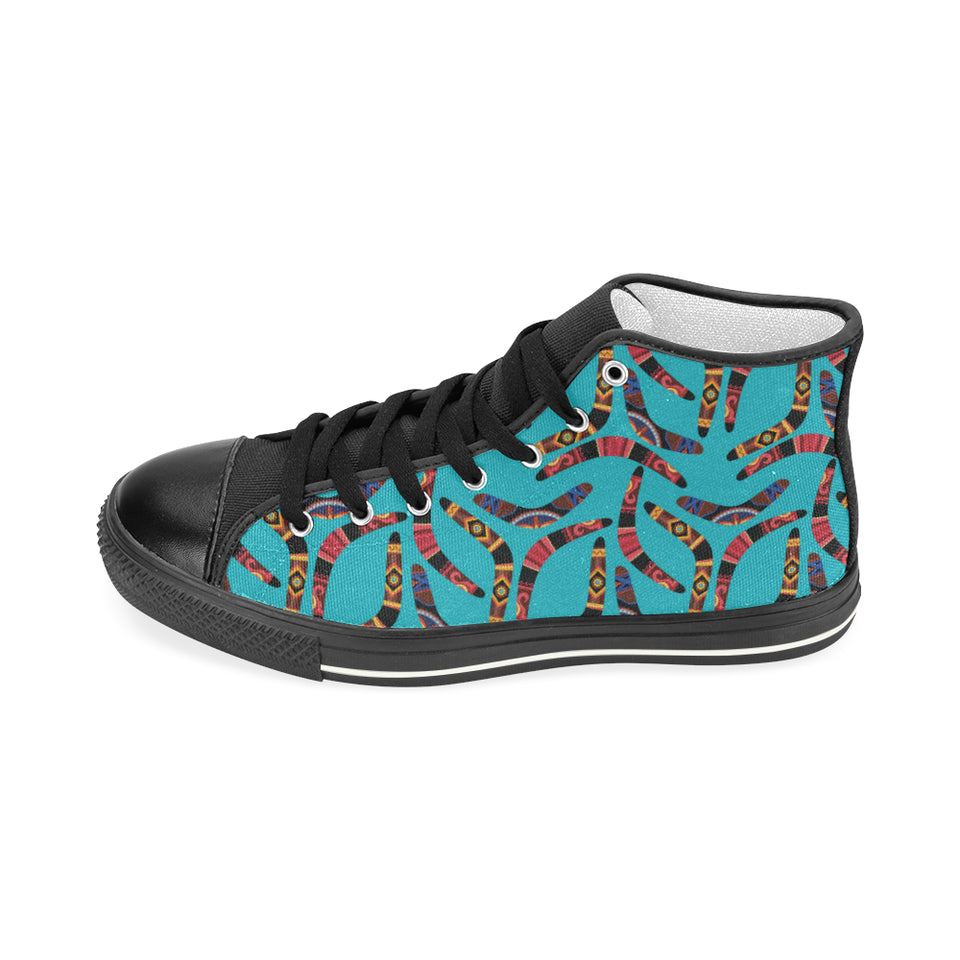 Boomerang Australian aboriginal ornament blue back Men's High Top Canvas Shoes Black