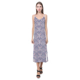 Indian Batik Style pattern V-Neck Open Fork Long Dress