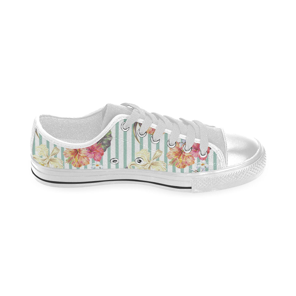 Colorful orchid flower pattern Men's Low Top Canvas Shoes White