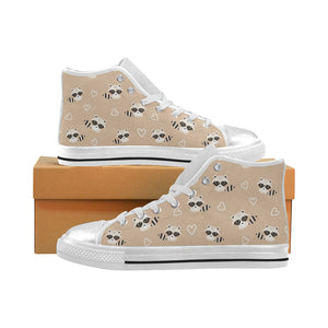 Cute raccoon heart pattern Women's High Top Canvas Shoes White