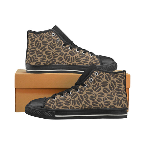Coffee bean on brown background Women's High Top Canvas Shoes Black