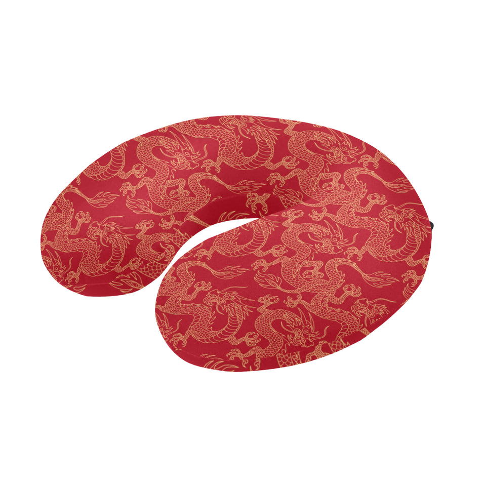 Gold dragons red background U-Shaped Travel Neck Pillow