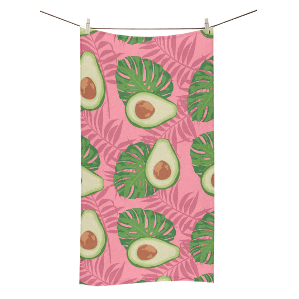 Avocado slices leaves pink back ground Bath Towel