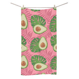 Avocado slices leaves pink back ground Bath Towel