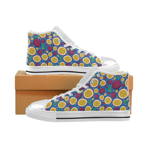 Passion fruit blue background Women's High Top Canvas Shoes White