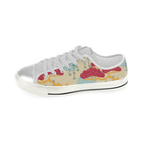 Red Bonsai gray sun japanese pattern Women's Low Top Canvas Shoes White