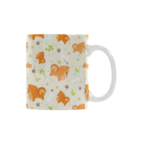 Cute brown pomeranian paw leave bone pattern Classical White Mug (Fulfilled In US)