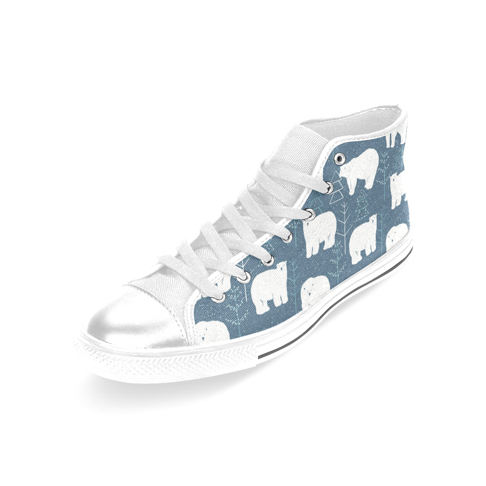 polar bear mother her child pattern Women's High Top Canvas Shoes White