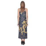 Gold dragon pattern V-Neck Open Fork Long Dress