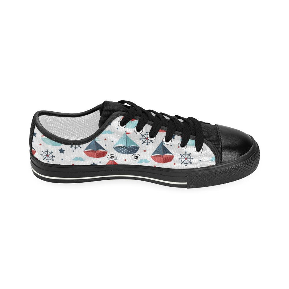 Cute color paper sailboat pattern Kids' Boys' Girls' Low Top Canvas Shoes Black