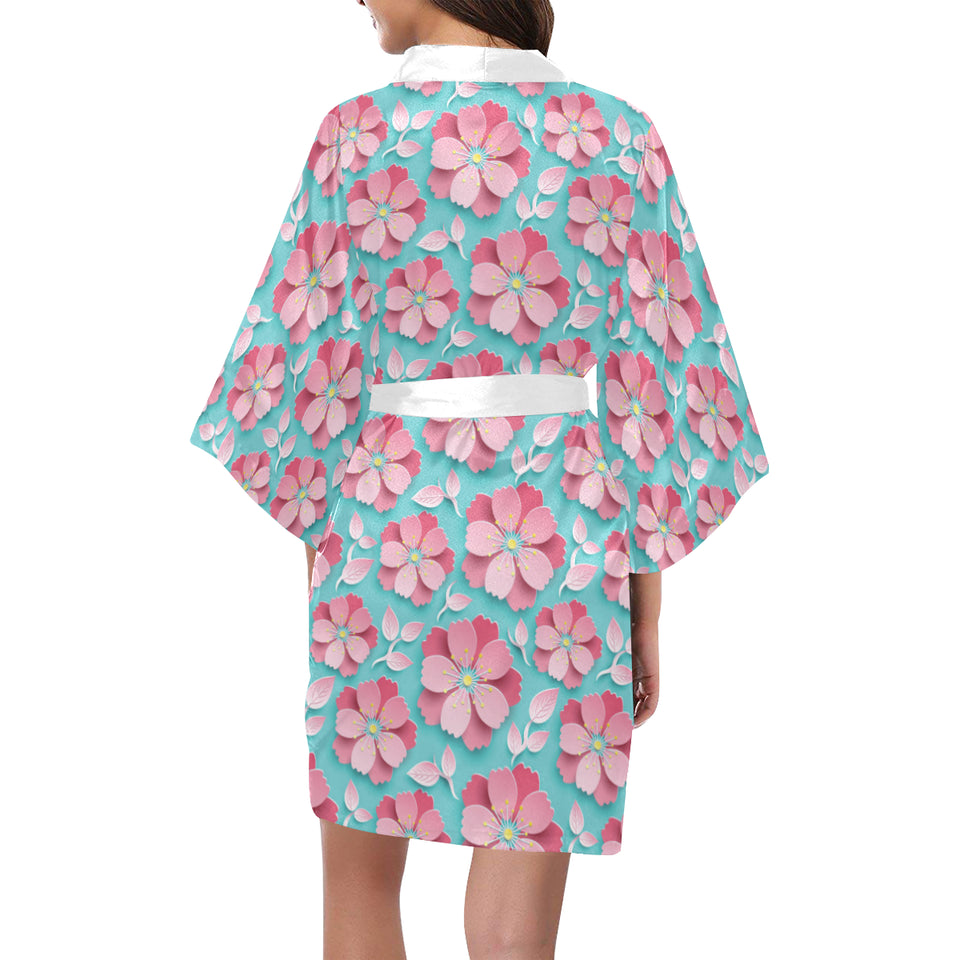 3D sakura cherry blossom pattern Women's Short Kimono Robe