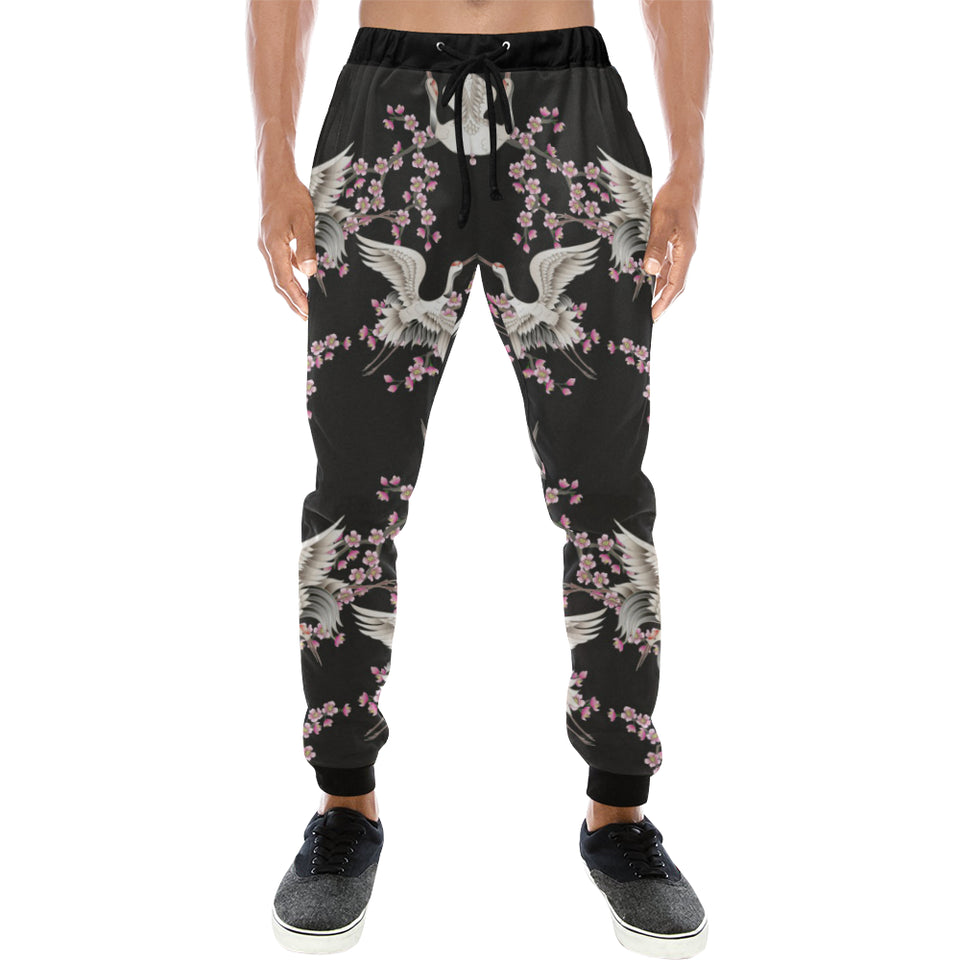 Japanese crane pink sakura pattern Unisex Casual Sweatpants
