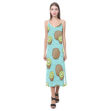 Kiwi blue background V-Neck Open Fork Long Dress
