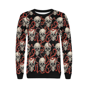 Red snake skull pattern Women's Crew Neck Sweatshirt