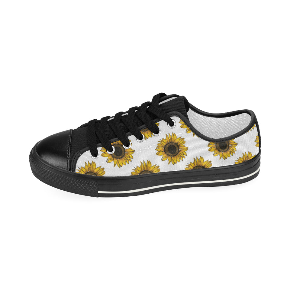 sunflowers design pattern Women's Low Top Canvas Shoes Black