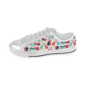 Red Blue guitar pattern Men's Low Top Shoes White
