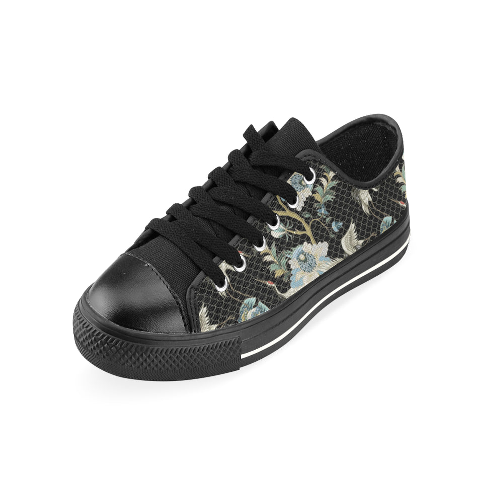 Japanese crane ornament elements Men's Low Top Canvas Shoes Black