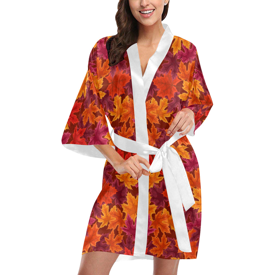 Autumn maple leaf pattern Women's Short Kimono Robe
