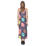 Colorful donut glaze pattern V-Neck Open Fork Long Dress