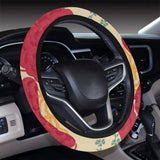Red Bonsai gray sun japanese pattern Car Steering Wheel Cover