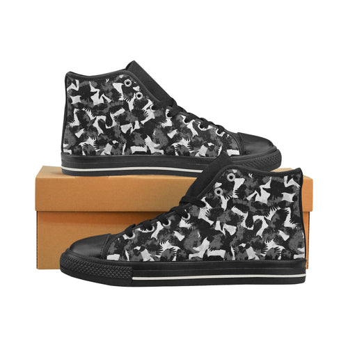 Crow illustration pattern Women's High Top Canvas Shoes Black