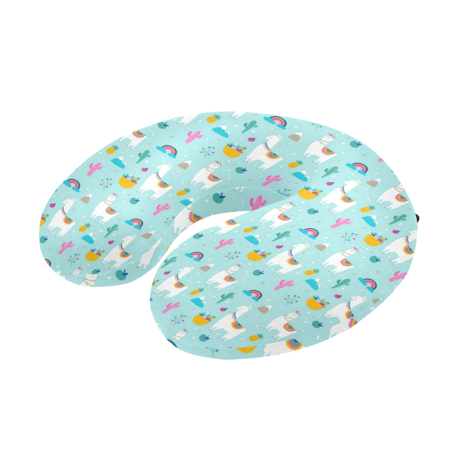 Llama alpaca cactus leaves pattern U-Shaped Travel Neck Pillow