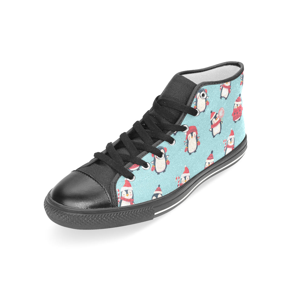 Cute penguin christmas  design pattern Women's High Top Canvas Shoes Black