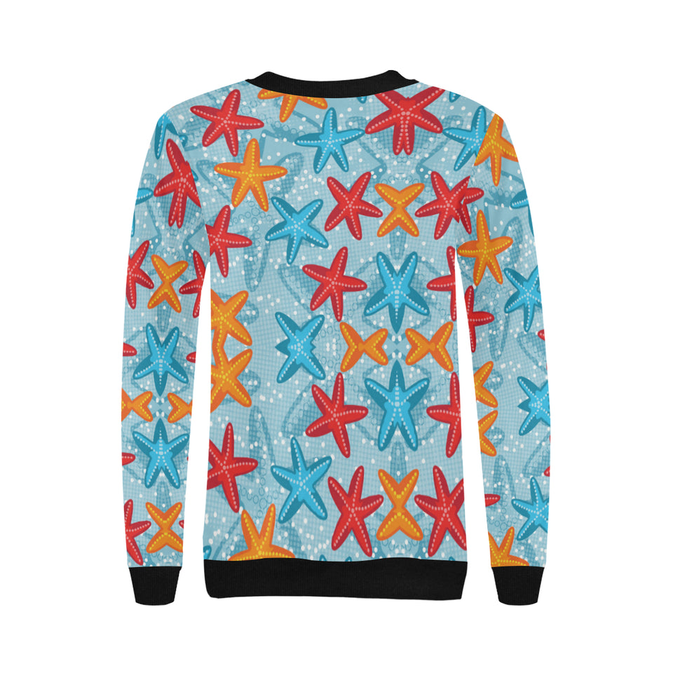 Blue red orange starfish pattern Women's Crew Neck Sweatshirt