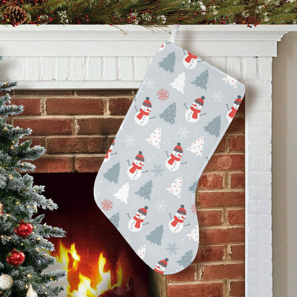 Snowman christmas tree snow gray background Christmas Stocking