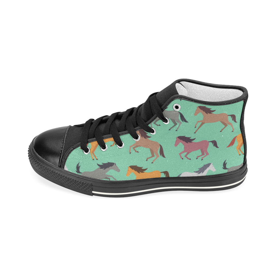 Colorful horses pattern Women's High Top Canvas Shoes Black