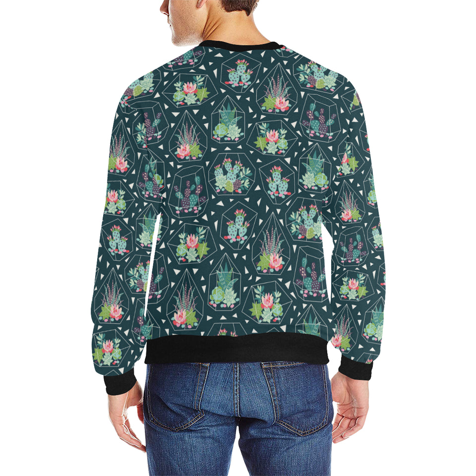 Cactus glass terrarium pattern Men's Crew Neck Sweatshirt