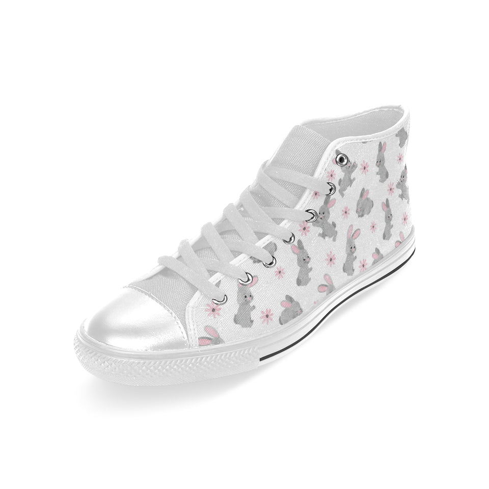 Watercolor cute rabbit pattern Men's High Top Canvas Shoes White