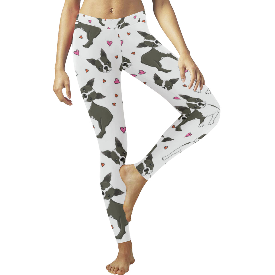 Boston terrier dog hearts vector pattern Women's Legging Fulfilled In US