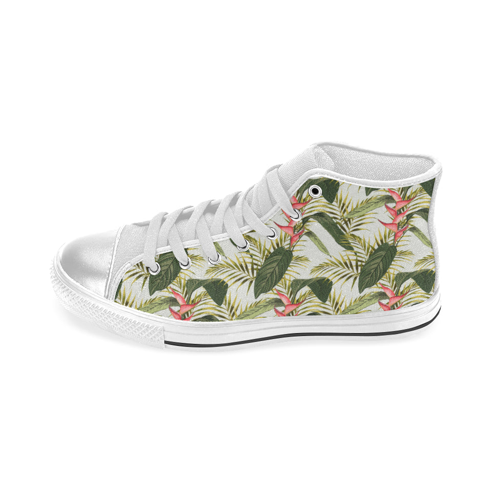 heliconia pattern Women's High Top Canvas Shoes White