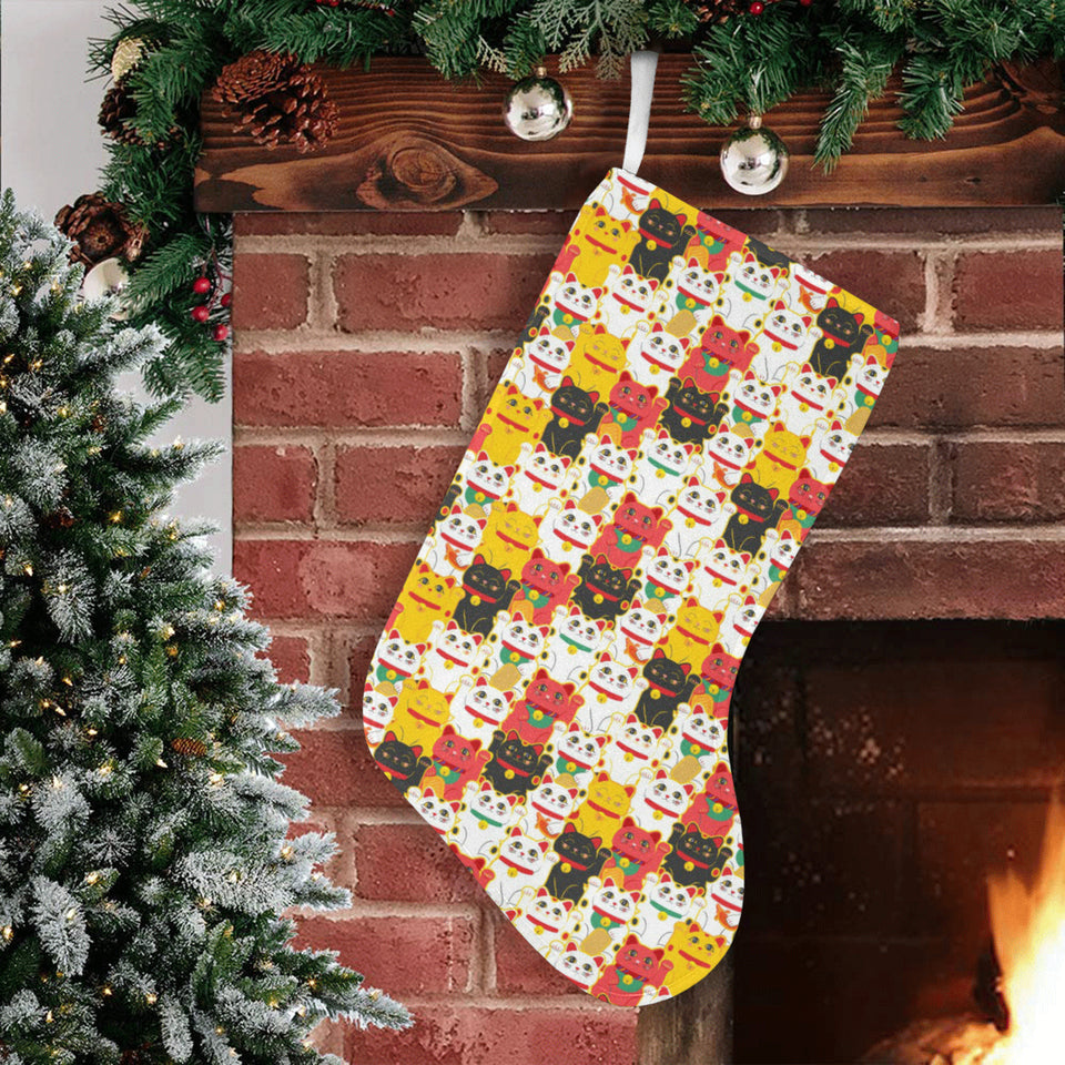 Colorful Maneki neko cat pattern Christmas Stocking
