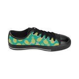 Pineapples pattern green background Men's Low Top Canvas Shoes Black