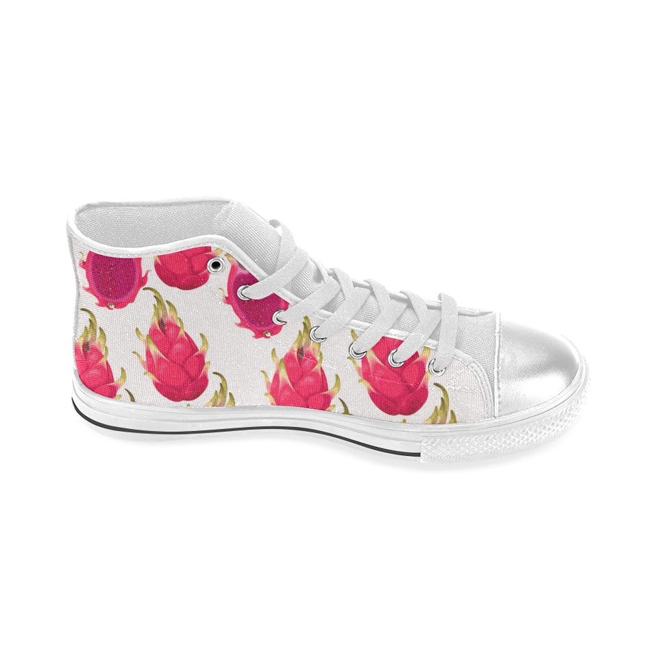 dragon fruits design pattern Women's High Top Canvas Shoes White