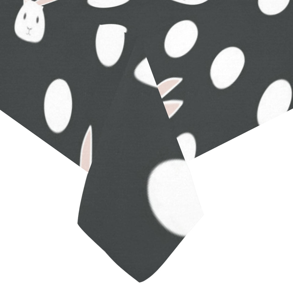 Cute white rabbit polka dots black background Tablecloth