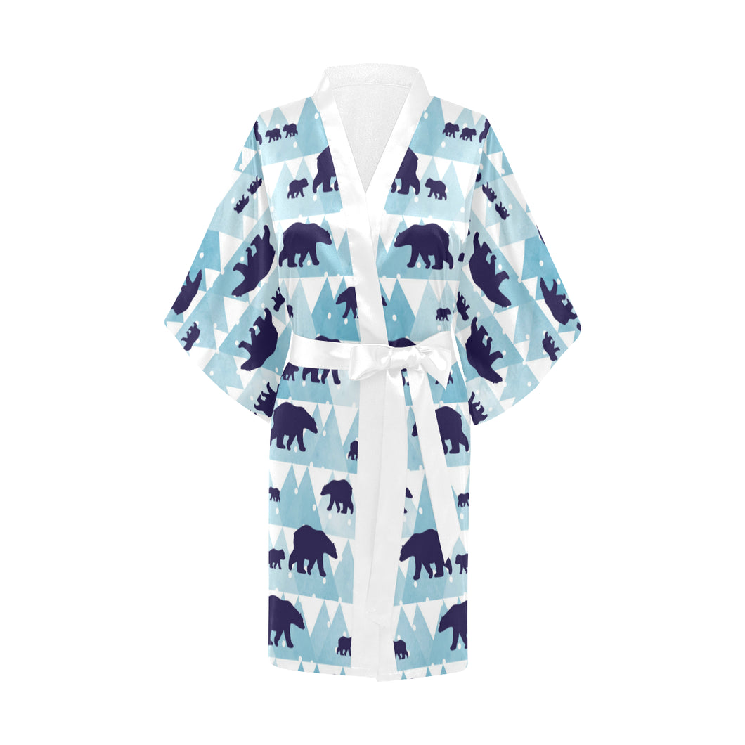 polar bear winter snow pattern Women's Short Kimono Robe