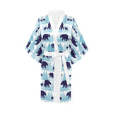 polar bear winter snow pattern Women's Short Kimono Robe