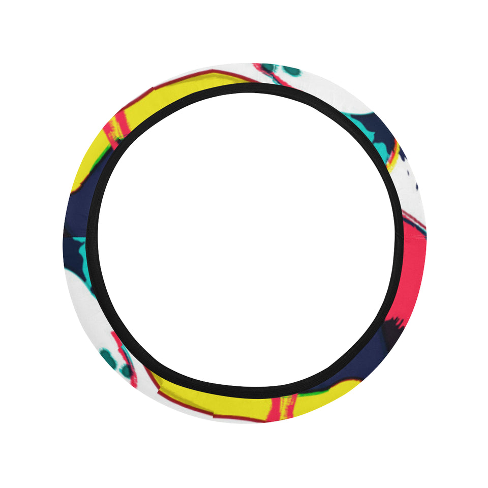 watercolor bowling ball pins Car Steering Wheel Cover