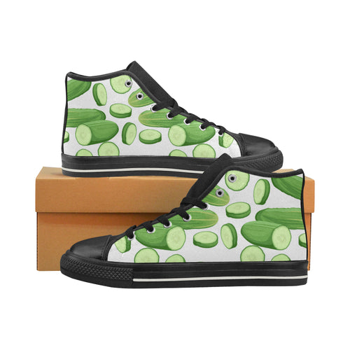cucumber whole slices pattern Women's High Top Canvas Shoes Black