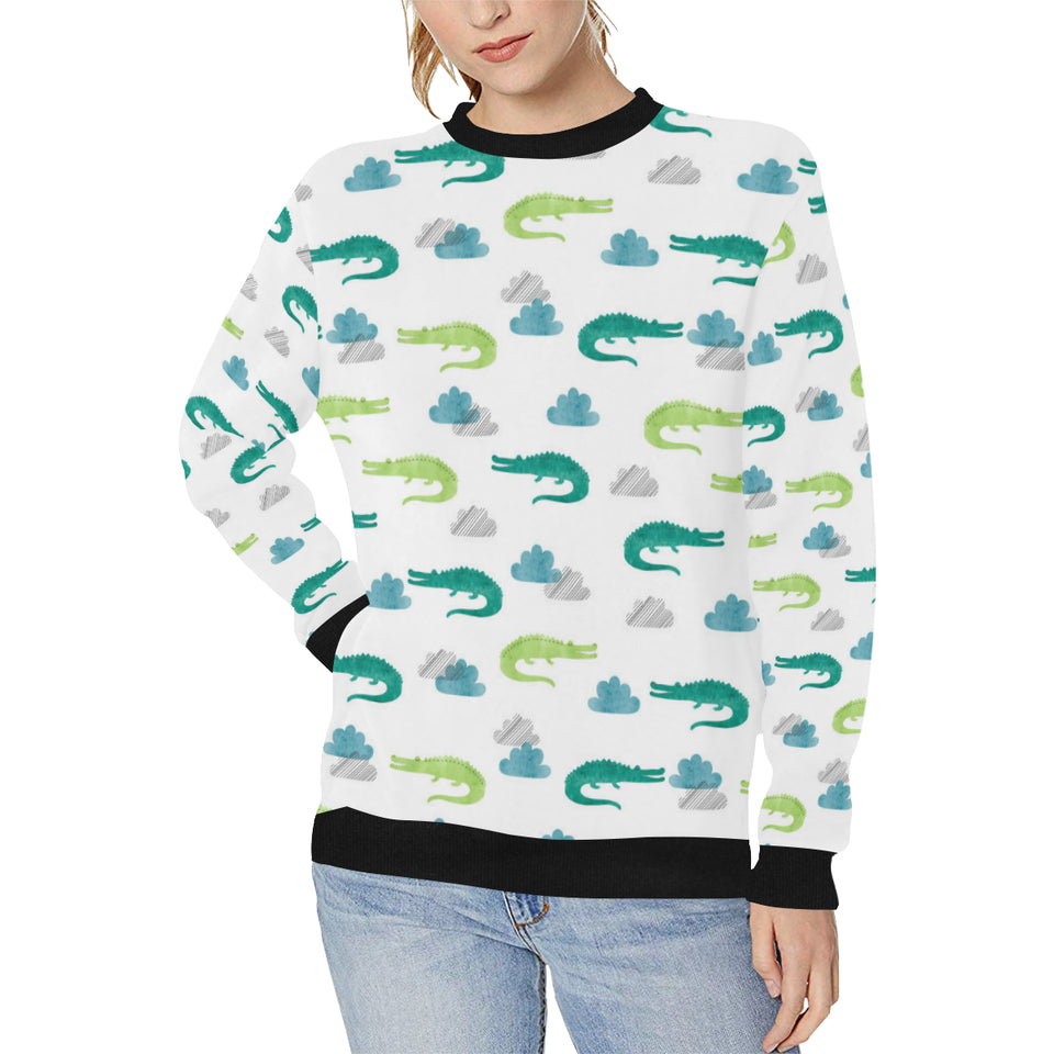 watercolor crocodile pattern Women's Crew Neck Sweatshirt