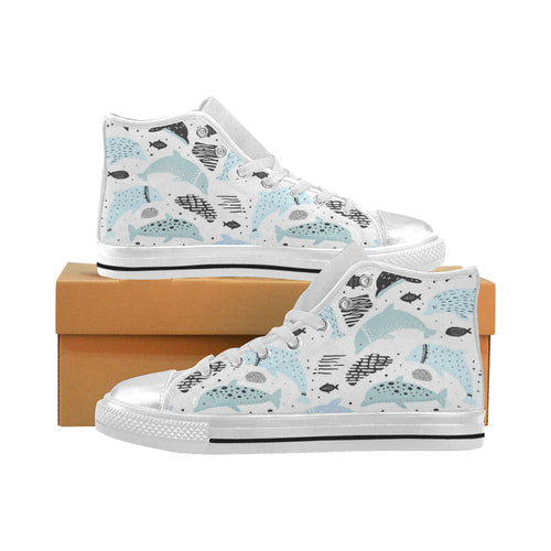 Cute dolphins Childish Style pattern Women's High Top Canvas Shoes White